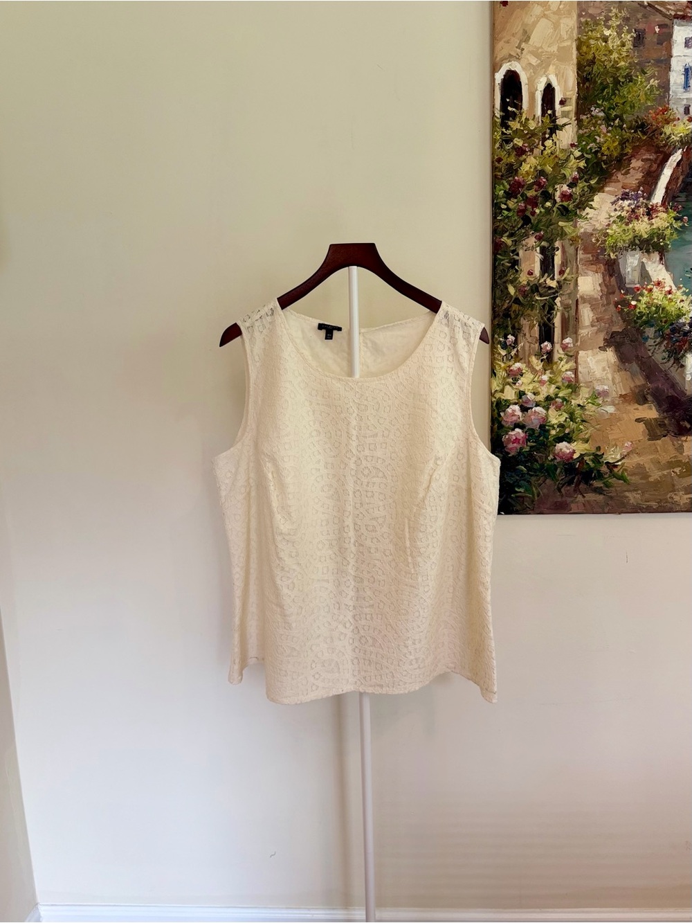 Talbots Cream Lace Sleeveless Camisole Top Women’s 18W | Dressy Summer Tank